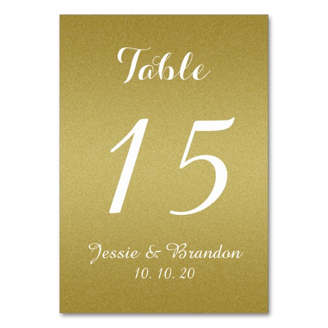 Gold Glitter Script Wedding Table Number Card (Front)