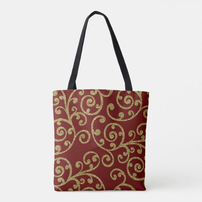 Gold Glitter Scrolls on Any Colour Tote Bag (Back)