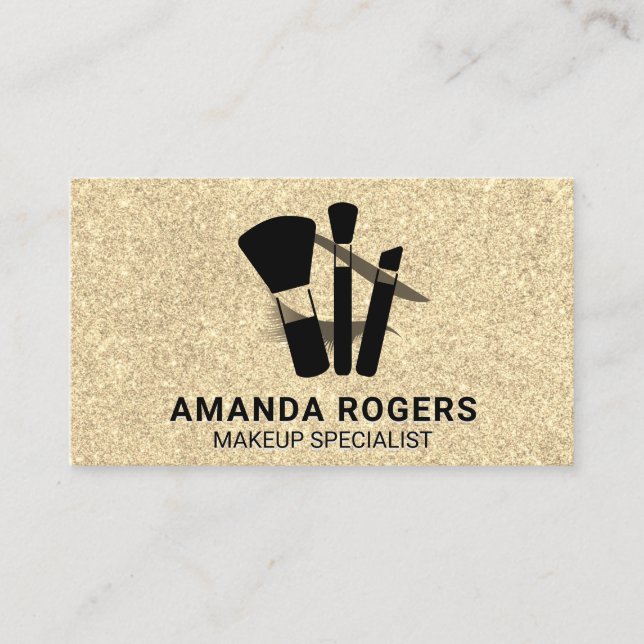 Gold Glitter Shimmer Glamour | Makeup Brushes Business Card (Front)