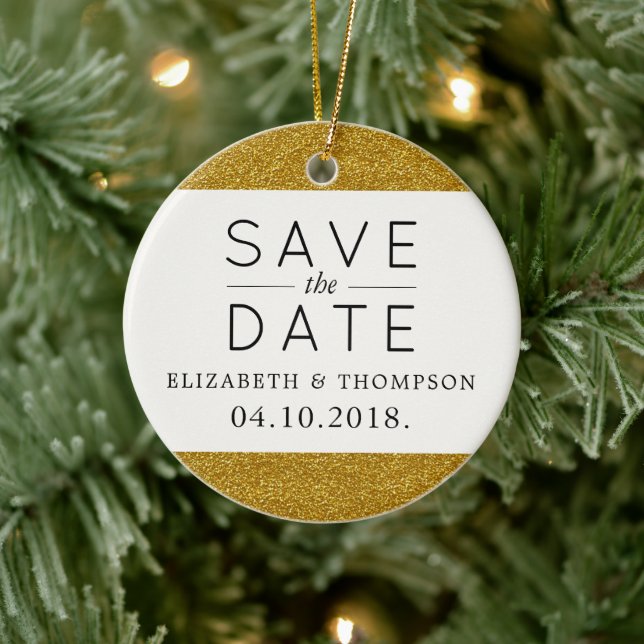 Gold Glitter, Shiny Glitter, Save The Date Ceramic Tree Decoration (Tree)