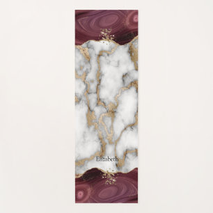 Gold Glitter Shiny White Marble Burgundy Yoga Mat