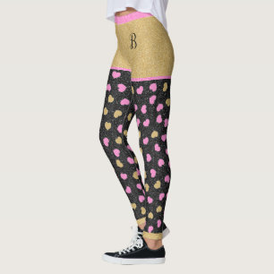 Gold Glitter Shorts Pink And Gold Hearts Monogram Leggings