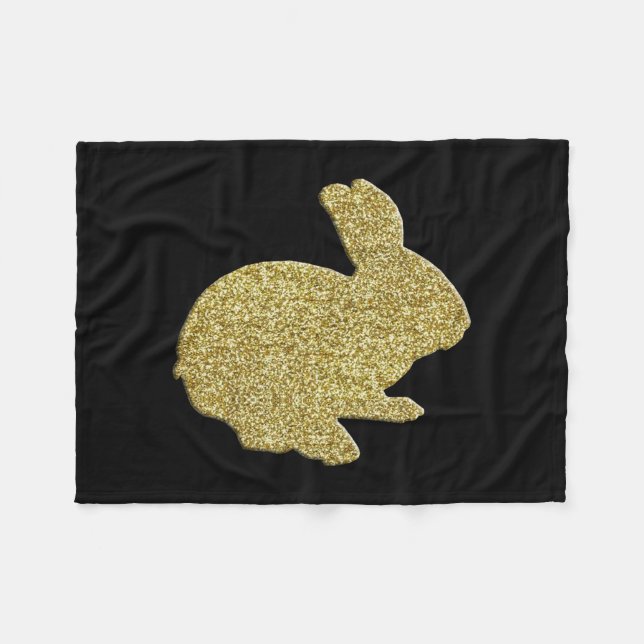 Gold Glitter Silhouette Bunny Fleece Blanket (Front (Horizontal))