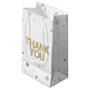 Gold Glitter Silver Foil Print Confetti Thank You Small Gift Bag
