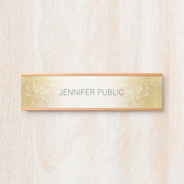 Gold Glitter Simple Design Modern Template Elegant Door Sign (Front)