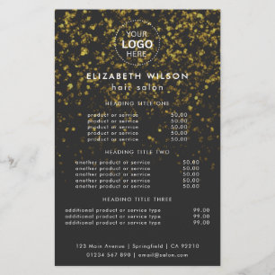 Gold Glitter Simple Salon Service Menu Flyer