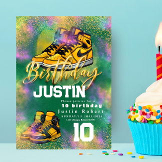 Gold glitter Sneaker Ball Birthday party colourful Invitation