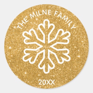 Gold Glitter Snowflake - Circle Sticker Date