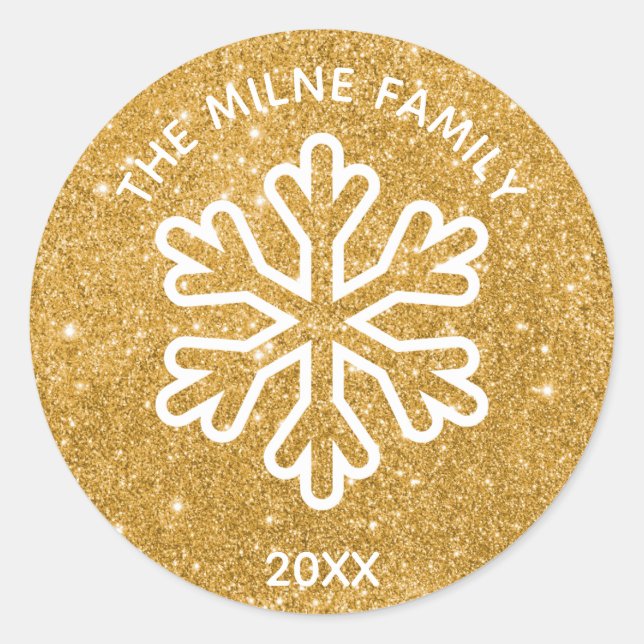 Gold Glitter Snowflake - Circle Sticker Date (Front)