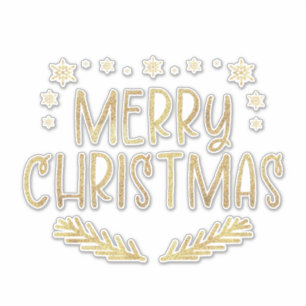 Gold Glitter Snowflake Merry Christmas Tree Leaves