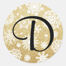 Gold Glitter Snowflake Monogram Holiday Sticker