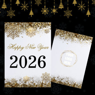 Gold Glitter Snowflake New Year logo company Card
