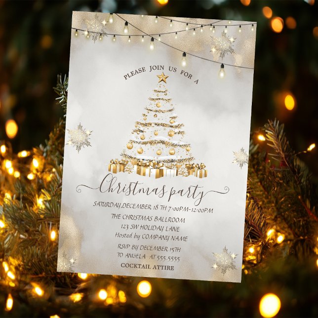 Gold Glitter Snowflakes,Christmas Tree Lights Invitation (Creator Uploaded)