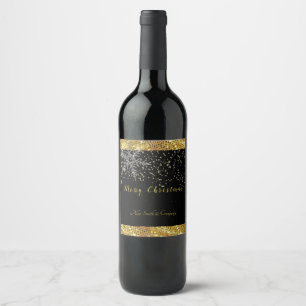 Gold Glitter, Snowflakes, Merry Christmas, Custom Wine Label