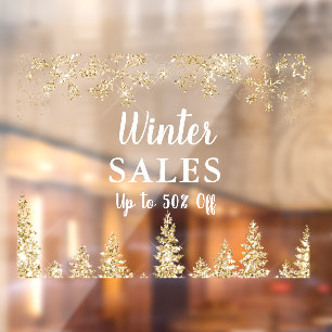 gold glitter snowflakes pine tree winter sales