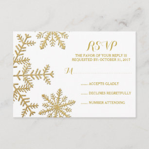 Gold Glitter Snowflakes Winter Wedding RSVP Card