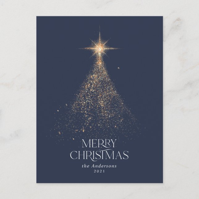 Gold glitter sparkle blue modern Christmas Holiday (Front)