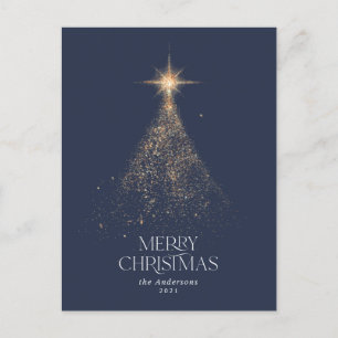 Gold glitter sparkle blue modern Christmas Holiday Postcard