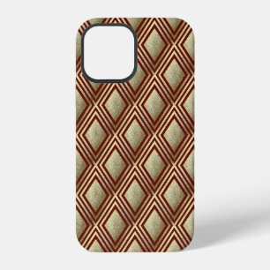 Gold Glitter Sparkle Burgundy Red Diamond Pattern iPhone 12 Case