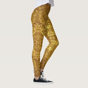 Gold Glitter Sparkle Effect Leggings - Pants