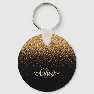 Gold Glitter Sparkle Elegant Luxury Texture        Key Ring