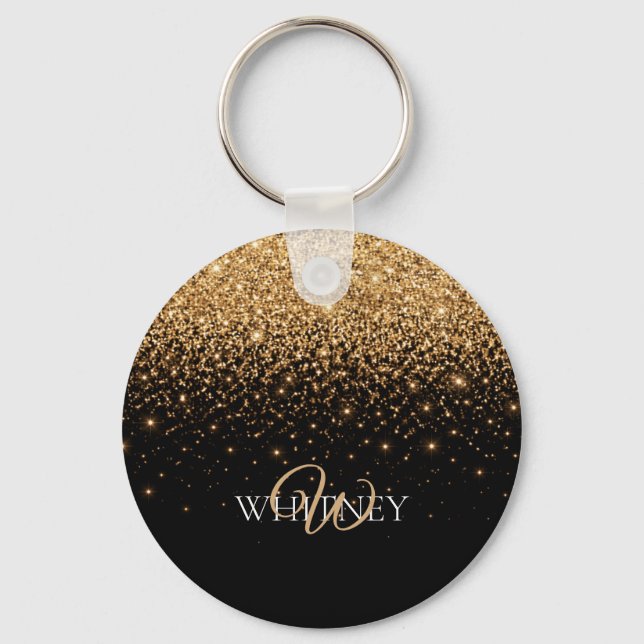 Gold Glitter Sparkle Elegant Luxury Texture        Key Ring (Front)