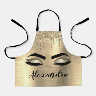 Gold Glitter Sparkle Eyelashes Monogram Name Apron