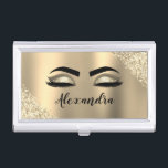 Gold Glitter Sparkle Eyelashes Monogram Name Business Card Holder<br><div class="desc">Gold Faux Foil Metallic Sparkle Glitter Brushed Metal Monogram Name and Initial Eyelashes (Lashes),  Eyelash Extensions and Eyes Business Card Holder. This makes the perfect sweet 16 birthday,  wedding,  bridal shower,  anniversary,  baby shower or bachelorette party gift for someone decorating her room in trendy cool style.</div>