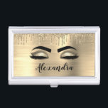 Gold Glitter Sparkle Eyelashes Monogram Name Business Card Holder<br><div class="desc">Gold Faux Foil Metallic Sparkle Glitter Brushed Metal Monogram Name and Initial Eyelashes (Lashes),  Eyelash Extensions and Eyes Business Card Holder. This makes the perfect sweet 16 birthday,  wedding,  bridal shower,  anniversary,  baby shower or bachelorette party gift for someone decorating her room in trendy cool style.</div>