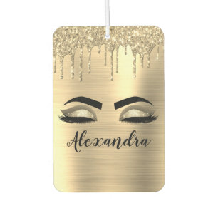 Gold Glitter Sparkle Eyelashes Monogram Name Car Air Freshener