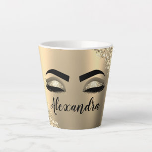 Gold Glitter Sparkle Eyelashes Monogram Name Latte Mug