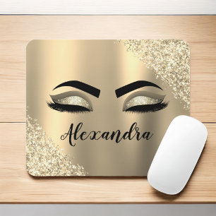 Gold Glitter Sparkle Eyelashes Monogram Name Mouse Pad