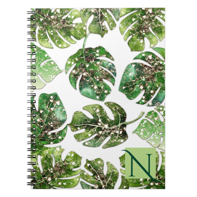 Gold Glitter Sparkle Glam Tropical Leaves Chic Notebook (Front)