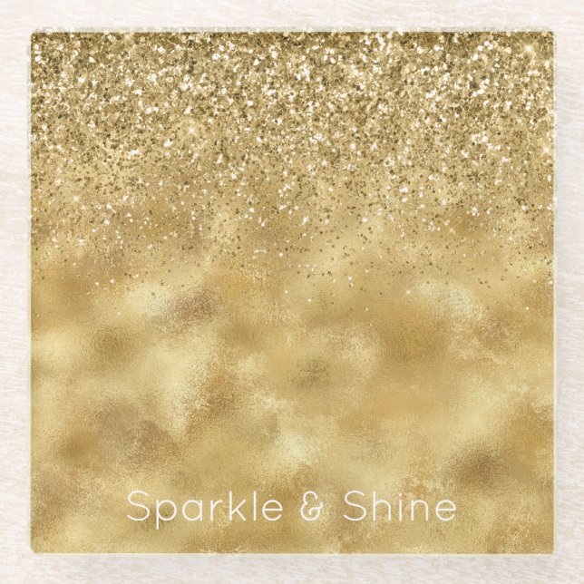Gold Glitter Sparkle   Glass Coaster (Front)