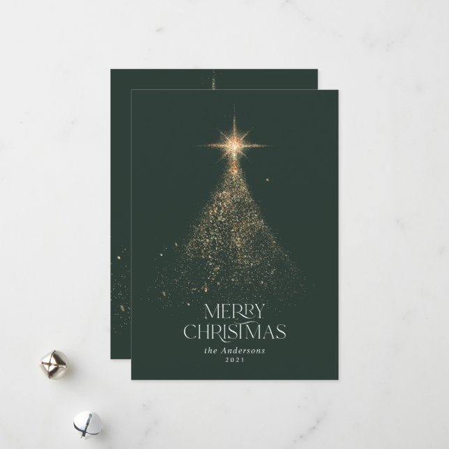 Gold glitter sparkle green modern Christmas Holiday Card (Front/Back In Situ)