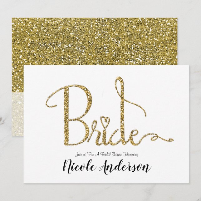 Gold Glitter Sparkle Modern Bride Bridal Shower Invitation (Front/Back)