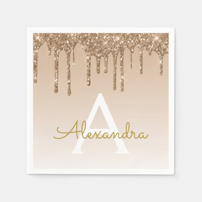Gold Glitter & Sparkle Monogram 50th Birthday Napkin (Front)