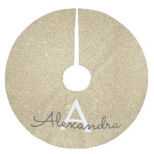 Gold Glitter & Sparkle Monogram Brushed Polyester Tree Skirt