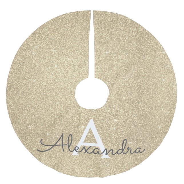 Gold Glitter & Sparkle Monogram Brushed Polyester Tree Skirt (Front)
