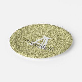 Gold Glitter & Sparkle Monogram Paper Plate