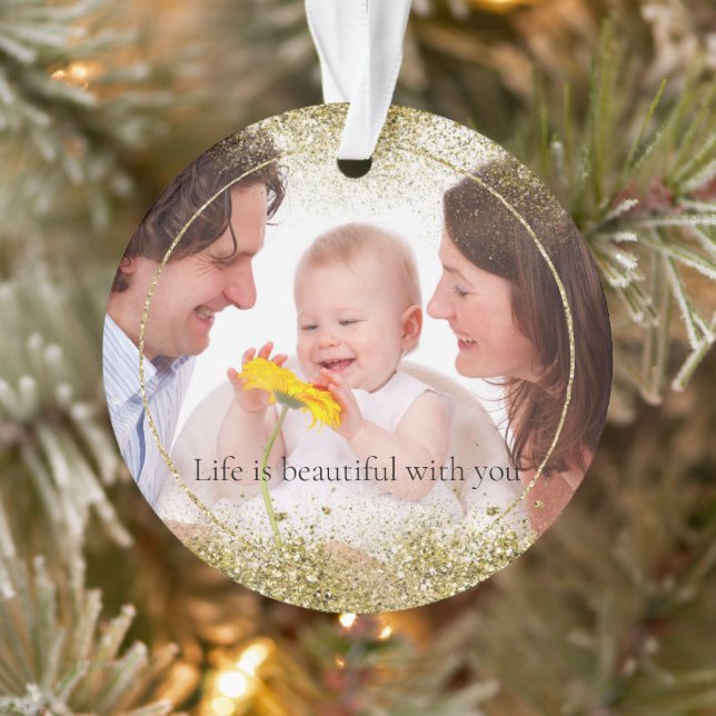 Gold Glitter Sparkle Personalised Photo     Ornament (Tree)