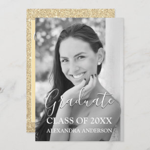 Gold Glitter & Sparkle Photo Graduation Party Invitation