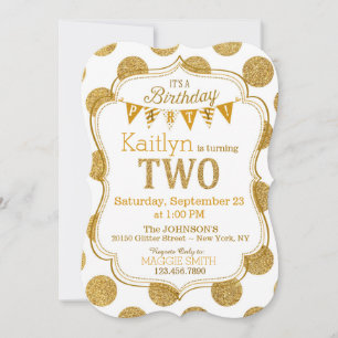 Gold Glitter Sparkle Second Birthday Invite