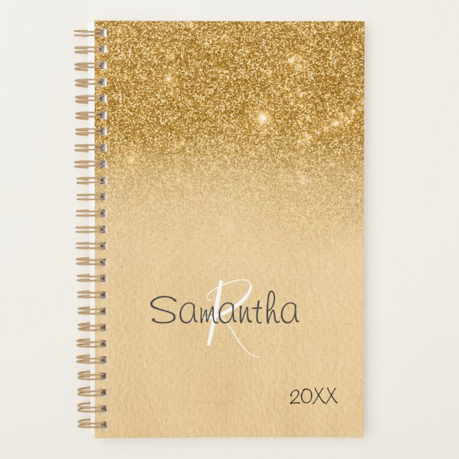 Gold Glitter Sparkle Yearly Monogram Planner (Front)