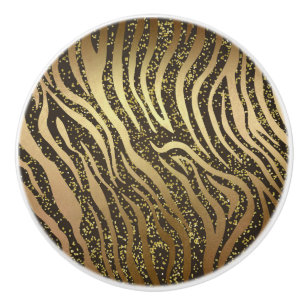 Gold Glitter Sparkle Zebra Jungle Safari Glam Ceramic Knob