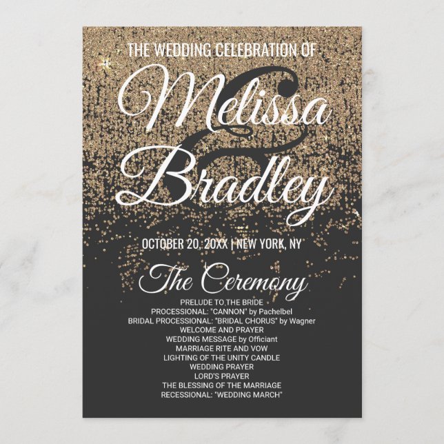 Gold Glitter Sparkles Black Program Programme (Front)