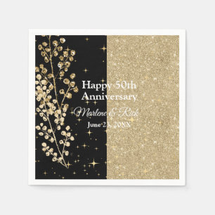Gold Glitter Sparkles Elegant Black Calligraphy Napkin