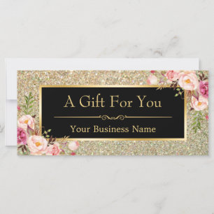 Gold Glitter Sparkles Floral Gift Certificate Card