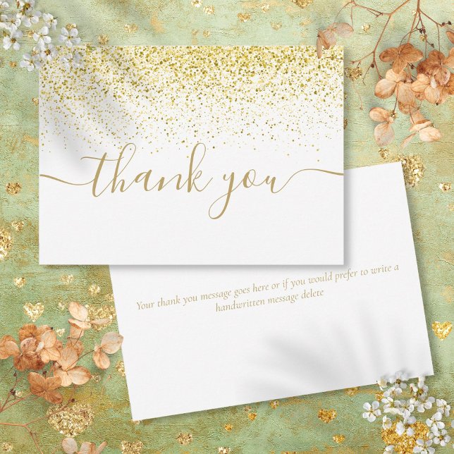Gold Glitter Sparkles Modern Elegant Script Thank You Card (Gold Glitter Sparkles Modern Elegant Script Thank You Card)