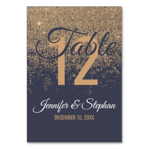 Gold Glitter Sparkles Navy Blue Table Numbers